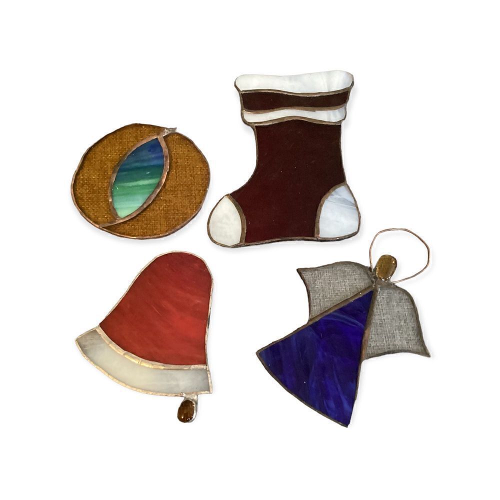 Set of 4 Vintage Stained Glass Ornaments